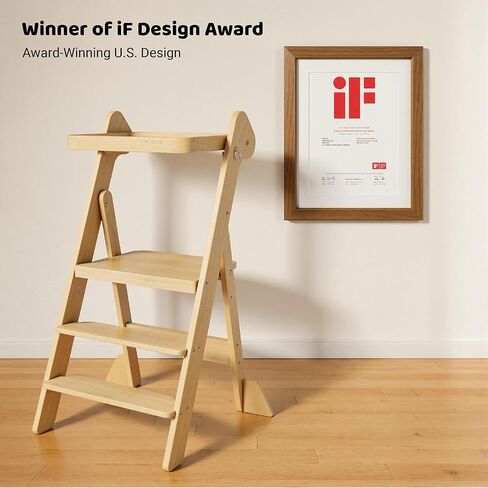 مساعد مقعد المطبخ للأطفال الصغار القابل للطي من COSYLAND - برج واقف للأطفال بارتفاع قابل للتعديل مع شبكة وأقدام آمنة، برج خطوات التعلم الخشبي الحائز على جائزة للأطفال الذين تتراوح أعمارهم بين 18 شهرًا و6 سنوات، طبيعي in Kuwait