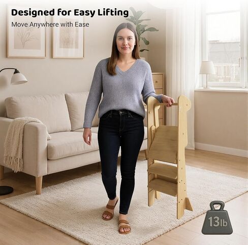 مساعد مقعد المطبخ للأطفال الصغار القابل للطي من COSYLAND - برج واقف للأطفال بارتفاع قابل للتعديل مع شبكة وأقدام آمنة، برج خطوات التعلم الخشبي الحائز على جائزة للأطفال الذين تتراوح أعمارهم بين 18 شهرًا و6 سنوات، طبيعي in Kuwait