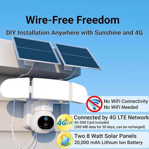 4G LTE لا توجد شبكة Wi-Fi 24/7 تسجيل كاميرا أمان تعمل بالطاقة الشمسية في الهواء الطلق، لاسلكية في الهواء الطلق، إشعار تنشيط الحركة/ضوء غامر/صفارة إنذار، عموم/إمالة، عرض مباشر/تحدث بدقة 2K HD، تخزين مجاني بسعة 128 جيجابايت وبطاقة SIM in Kuwait
