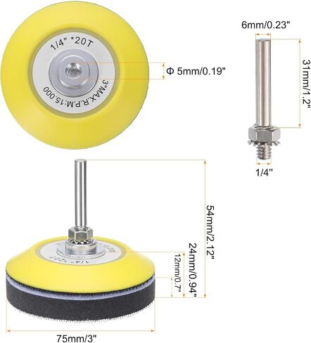 3 Inch Hook and Loop Sanding Disc Pads Polyurethane Drill Sanding Attachment, Sand Paper for Power Tools - Yellow + Black 1 Set 3pcs in Saudi Arabia