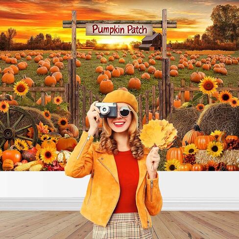 Mocsicka Fall Pumpkin Patch Backdrop Autumn Fall Photo Backdrop Farm Harvest Thanksgiving Pumpkin Field Photography Background Party Supplies (Orange, 7x5ft(82"x60")) in Saudi Arabia