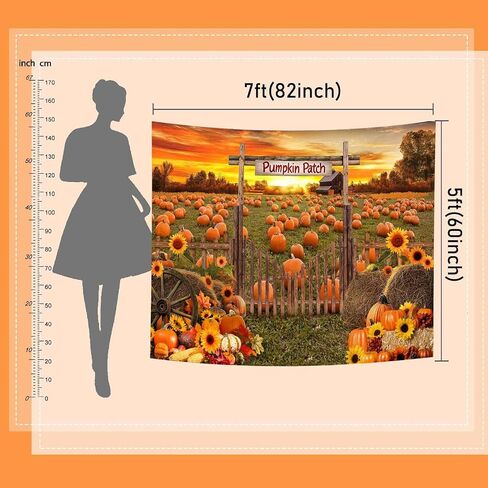 Mocsicka Fall Pumpkin Patch Backdrop Autumn Fall Photo Backdrop Farm Harvest Thanksgiving Pumpkin Field Photography Background Party Supplies (Orange, 7x5ft(82"x60")) in Saudi Arabia
