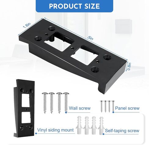 حامل جانبي من الفينيل لجرس الباب Blink للجيل الثاني (موديل 2025) - إسفين تثبيت بزاوية لجرس باب الفيديو Blink (فينيل قياسي 4 بوصات، لوح هاردي، ألومنيوم)، مع مفتاح إزالة ومسامير (أسود) in Kuwait