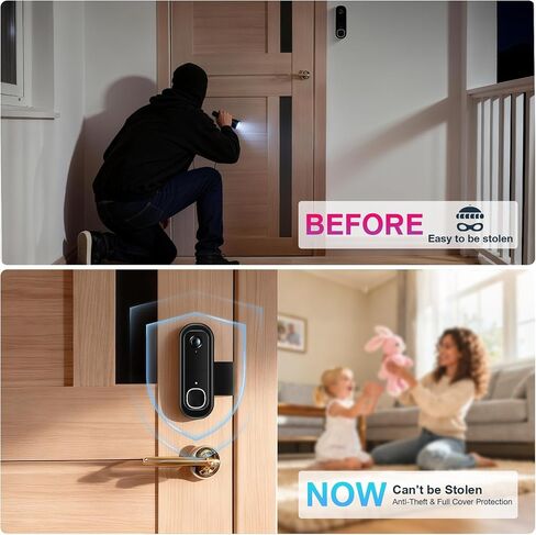 حامل جرس باب مضاد للسرقة متوافق مع جرس باب الفيديو Arlo 2K/HD (الجيل الثاني)، دعامة تثبيت قابلة للتعديل بدون حفر لكاميرا جرس الباب Arlo، ملحقات للشقق والأعمال المنزلية (أسود) in Kuwait