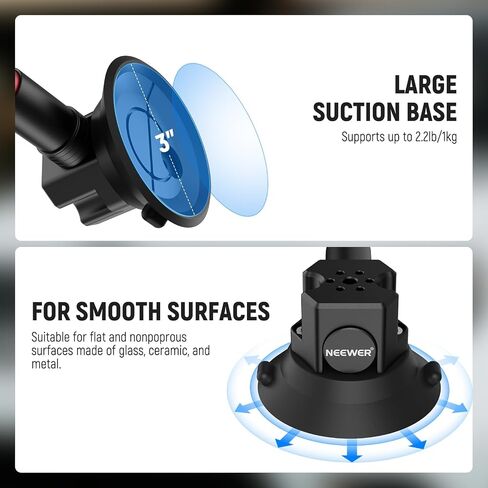 NEEWER 5 in 1 Suction Car Mount Kit Compatible with Insta 360 X5 X4 X3 Insta360 X2 GoPro Max DJI OSMO 360 Action Camera Accessories, Quick Release with Invisible Selfie Stick for Windshield, CA075 in Saudi Arabia