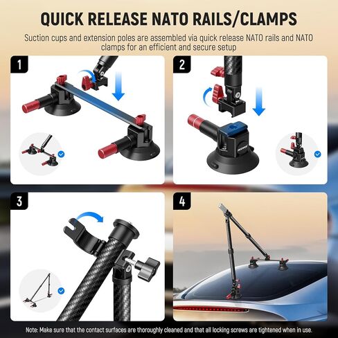 NEEWER 5 in 1 Suction Car Mount Kit Compatible with Insta 360 X5 X4 X3 Insta360 X2 GoPro Max DJI OSMO 360 Action Camera Accessories, Quick Release with Invisible Selfie Stick for Windshield, CA075 in Saudi Arabia