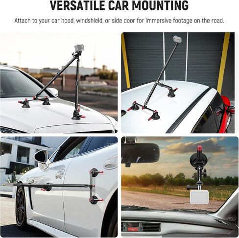NEEWER 5 in 1 Suction Car Mount Kit Compatible with Insta 360 X5 X4 X3 Insta360 X2 GoPro Max DJI OSMO 360 Action Camera Accessories, Quick Release with Invisible Selfie Stick for Windshield, CA075 in Saudi Arabia