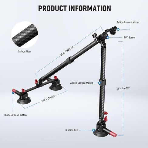 NEEWER 5 in 1 Suction Car Mount Kit Compatible with Insta 360 X5 X4 X3 Insta360 X2 GoPro Max DJI OSMO 360 Action Camera Accessories, Quick Release with Invisible Selfie Stick for Windshield, CA075 in Saudi Arabia
