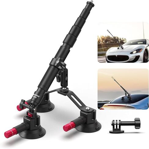 NEEWER Triple Suction Cup Car Mount Compatible with Insta360 X5 X4 GoPro DJI OSMO 360 Cameras, Quick Release Outside Windshield Magic Arm Mount Kit with 2 in 1 Extension Pole/Selfie Stick, CA065 in Saudi Arabia
