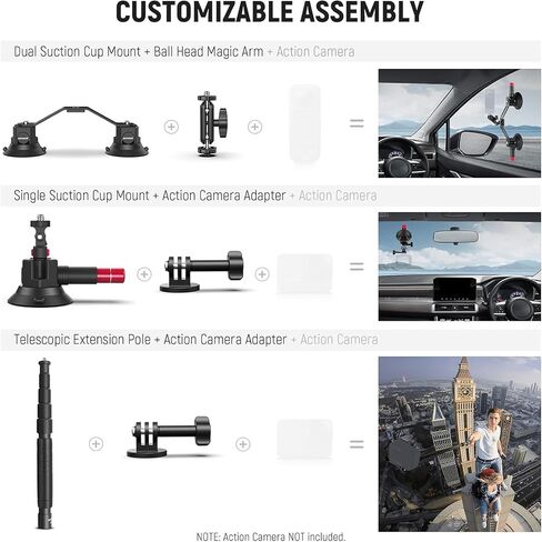 NEEWER Triple Suction Cup Car Mount Compatible with Insta360 X5 X4 GoPro DJI OSMO 360 Cameras, Quick Release Outside Windshield Magic Arm Mount Kit with 2 in 1 Extension Pole/Selfie Stick, CA065 in Saudi Arabia