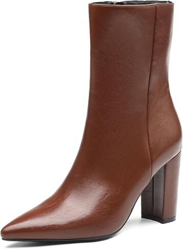 NEWBELLA Women's British Style Ankle Boots - Fashionable Vegan Leather Short Boots, Versatile Chunky Heel Booties for Everyday Wear in Saudi Arabia