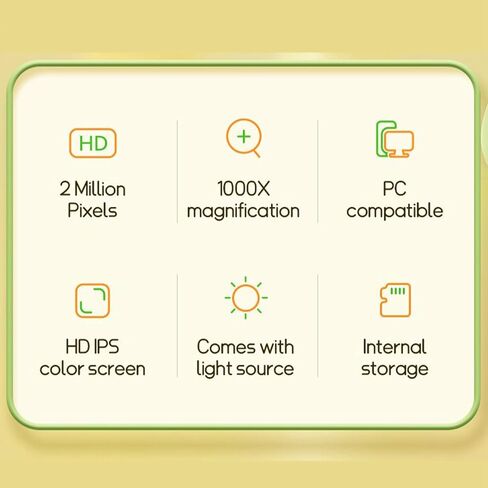 Microscope 2MP 100 to 1000X Zoom Real Time HD Scientific Microscope Portable with 8 LEDs (Orange) in Saudi Arabia