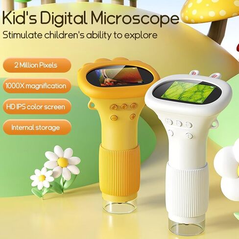Microscope 2MP 100 to 1000X Zoom Real Time HD Scientific Microscope Portable with 8 LEDs (Orange) in Saudi Arabia
