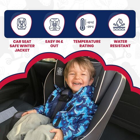 ONE KID Vegan Allergy-Friendly Jacket | Car Seat Safe, Crash Tested, Quick In & Out | Unisex Winter Coat for Ages 6 Months to 8 Years (US, Age, 2 Years, Navy/Raptor) in Saudi Arabia