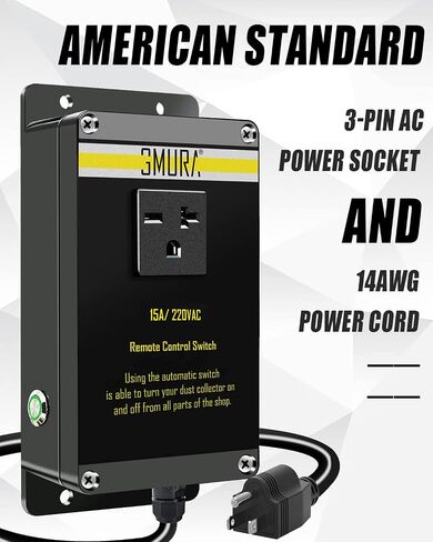 220V Automatic Vacuum Dust Collector Starter Outlet Switch, with 2Pcs Wireless Remote Control & 50CM Power Cord & Manual On/Off Switch, for Home or Woodworking Place Dust Extractor in Kuwait