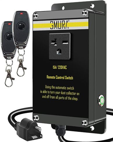 220V Automatic Vacuum Dust Collector Starter Outlet Switch, with 2Pcs Wireless Remote Control & 50CM Power Cord & Manual On/Off Switch, for Home or Woodworking Place Dust Extractor in Kuwait