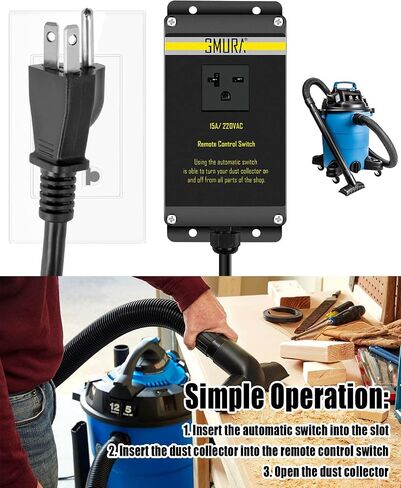 220V Automatic Vacuum Dust Collector Starter Outlet Switch, with 2Pcs Wireless Remote Control & 50CM Power Cord & Manual On/Off Switch, for Home or Woodworking Place Dust Extractor in Kuwait