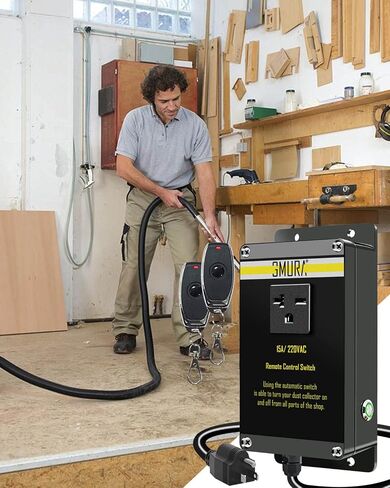 220V Automatic Vacuum Dust Collector Starter Outlet Switch, with 2Pcs Wireless Remote Control & 50CM Power Cord & Manual On/Off Switch, for Home or Woodworking Place Dust Extractor in Kuwait
