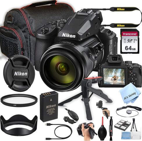 كاميرا نيكون COOLPIX P950 الرقمية زووم 24-2000 ملم | 83x، فيديو بدقة 16 ميجابكسل بدقة 4K + ذاكرة سعة 64 جيجابايت، وحقيبة، وحامل ثلاثي القوائم، والمزيد (حزمة كاميرا مكونة من 26 قطعة) (متجددة) in Saudi Arabia