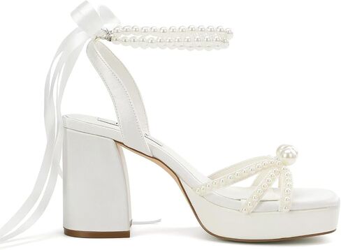 Pearl Heels Wedding Shoes for Bride Platform Heels Bridal Shoes Platform Sandals in Saudi Arabia