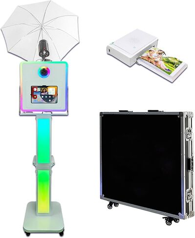 Portable Photo Booth for iPad with Soft-Light Umbrella,Selfie Station Shell Stand Photobooth Machine with RGB Light and Flight Case for Rental Events Wedding (Machine+Mini Printer) in Saudi Arabia