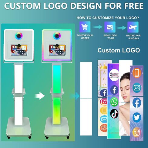 Portable Photo Booth for iPad with Soft-Light Umbrella,Selfie Station Shell Stand Photobooth Machine with RGB Light and Flight Case for Rental Events Wedding (Machine+Mini Printer) in Saudi Arabia