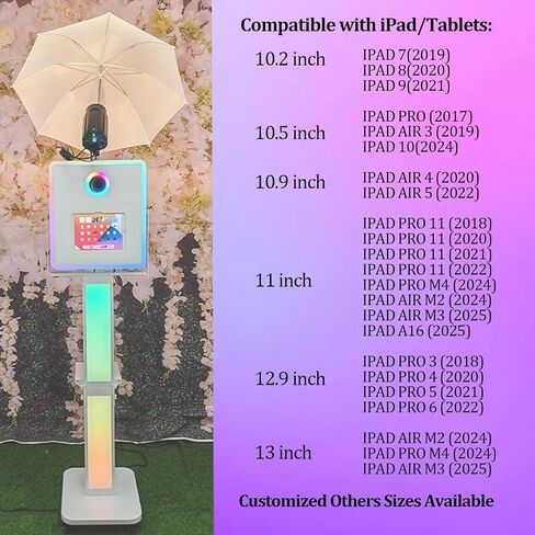 Portable Photo Booth for iPad with Soft-Light Umbrella,Selfie Station Shell Stand Photobooth Machine with RGB Light and Flight Case for Rental Events Wedding (Machine+Mini Printer) in Saudi Arabia