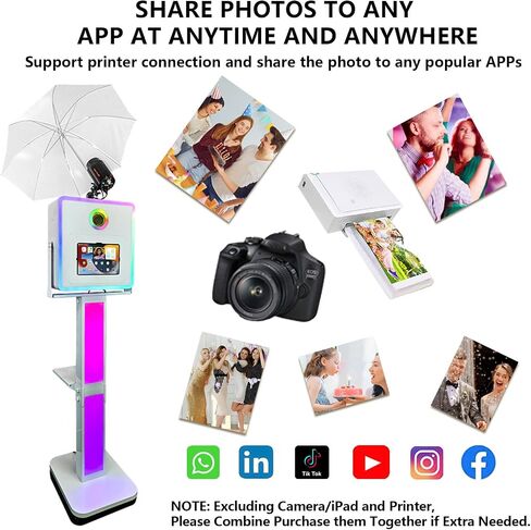 Portable Photo Booth for iPad with Soft-Light Umbrella,Selfie Station Shell Stand Photobooth Machine with RGB Light and Flight Case for Rental Events Wedding (Machine+Mini Printer) in Saudi Arabia