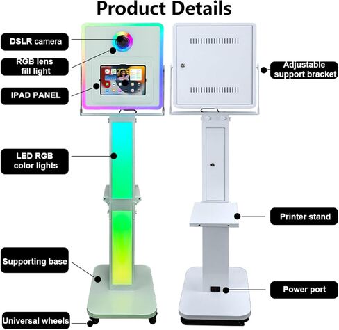 Portable Photo Booth for iPad with Soft-Light Umbrella,Selfie Station Shell Stand Photobooth Machine with RGB Light and Flight Case for Rental Events Wedding (Machine+Mini Printer) in Saudi Arabia