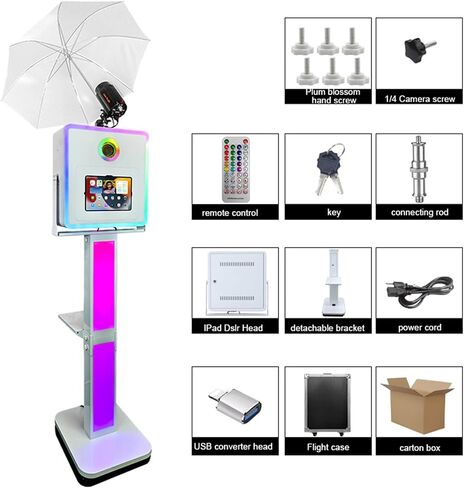 Portable Photo Booth for iPad with Soft-Light Umbrella,Selfie Station Shell Stand Photobooth Machine with RGB Light and Flight Case for Rental Events Wedding (Machine+Mini Printer) in Saudi Arabia