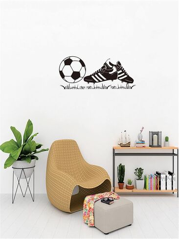 ملصق حائط لكرة القدم - ملصق فينيل لكرة القدم لغرفة نوم الأولاد، أو غرفة الأطفال، أو الحضانة - ديكور رياضي مقاس 20 × 9 بوصة (أحذية كرة القدم باللون الأسود-JZY126) in Saudi Arabia