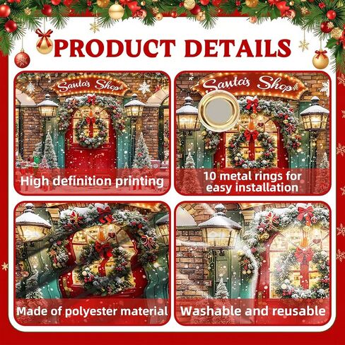 Christmas Garage Door Cover Decorations 7x16ft Winter Santa's Shop Merry Xmas Holiday Party Backdrop Banner Large Toy Store Photography Background Decorative Murals Outdoor Decor in Saudi Arabia