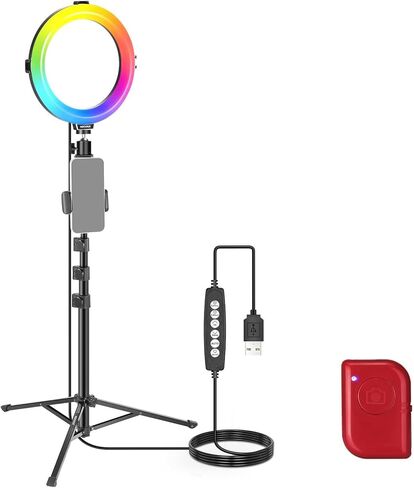 NEEWER Basics 8" RGB LED Ring Light with Tripod Stand, 7 Modes/3200-6500K/10 Dimming Levels, Phone Holder Selfie Ringlight Lighting for iPhone TikTok Vlog Makeup Video Recording Streaming, R08 in Saudi Arabia