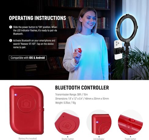 NEEWER Basics 8" RGB LED Ring Light with Tripod Stand, 7 Modes/3200-6500K/10 Dimming Levels, Phone Holder Selfie Ringlight Lighting for iPhone TikTok Vlog Makeup Video Recording Streaming, R08 in Saudi Arabia