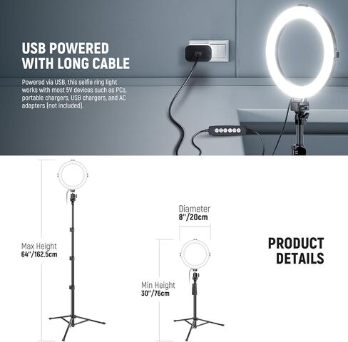 NEEWER Basics 8" RGB LED Ring Light with Tripod Stand, 7 Modes/3200-6500K/10 Dimming Levels, Phone Holder Selfie Ringlight Lighting for iPhone TikTok Vlog Makeup Video Recording Streaming, R08 in Saudi Arabia