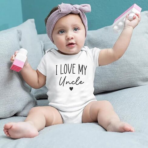 بدلة I Love My Uncle Baby للفتيات والأولاد لحديثي الولادة بأكمام قصيرة للأطفال من عمر 0 ​​إلى 24 شهرًا in Kuwait