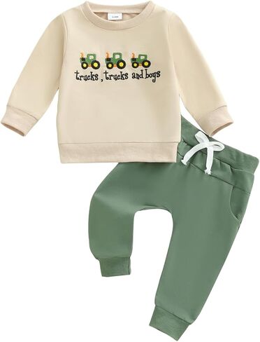 2Pcs Baby Boy Farm Outfits Long Sleeve Tractor Print Pocket Sweatshirt Pants Set Toddler Boy Tracksuit Clothes Set in Kuwait