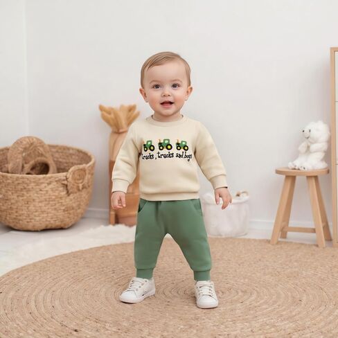 2Pcs Baby Boy Farm Outfits Long Sleeve Tractor Print Pocket Sweatshirt Pants Set Toddler Boy Tracksuit Clothes Set in Kuwait