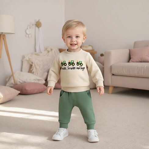 2Pcs Baby Boy Farm Outfits Long Sleeve Tractor Print Pocket Sweatshirt Pants Set Toddler Boy Tracksuit Clothes Set in Kuwait