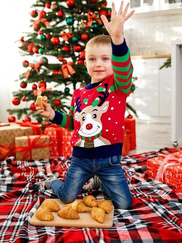 Kids Ugly Sweater Boy Girl Christmas Sweater Santa Long Sleeve Knit Xmas Pullover Reindeer Clothes 3-7 Years in Saudi Arabia