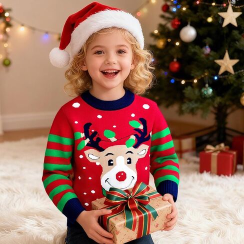 Kids Ugly Sweater Boy Girl Christmas Sweater Santa Long Sleeve Knit Xmas Pullover Reindeer Clothes 3-7 Years in Saudi Arabia