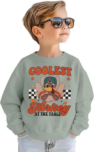 BOUTIKOME Thanksgiving Sweatshirts Toddler Baby Boys Coolest Turkey At The Table Shirts Outfits Fall Pullover Thankful Tops in Saudi Arabia