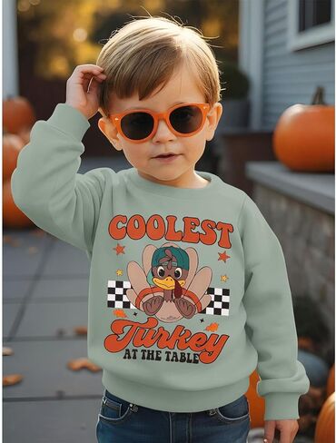 BOUTIKOME Thanksgiving Sweatshirts Toddler Baby Boys Coolest Turkey At The Table Shirts Outfits Fall Pullover Thankful Tops in Saudi Arabia