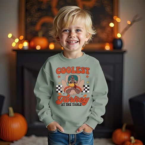 BOUTIKOME Thanksgiving Sweatshirts Toddler Baby Boys Coolest Turkey At The Table Shirts Outfits Fall Pullover Thankful Tops in Saudi Arabia