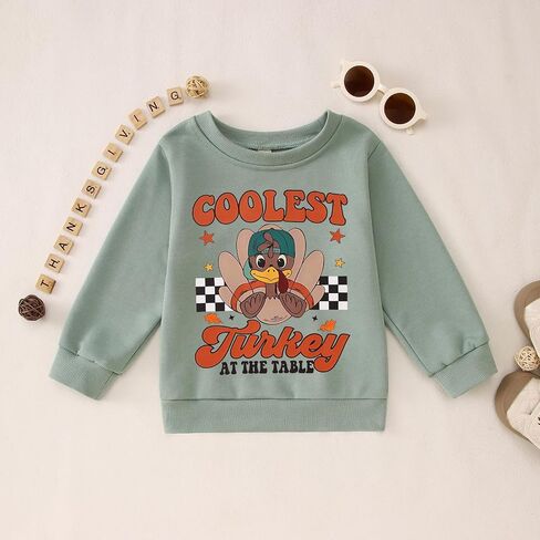 BOUTIKOME Thanksgiving Sweatshirts Toddler Baby Boys Coolest Turkey At The Table Shirts Outfits Fall Pullover Thankful Tops in Saudi Arabia