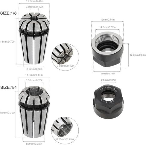 ER11 Spring Collet Nut Set - High Precision 1/8'' 1/4'' ER11 Collet Chuck with Clamping Nut for CNC Engraving Machine and Lathe Milling Tool in Saudi Arabia