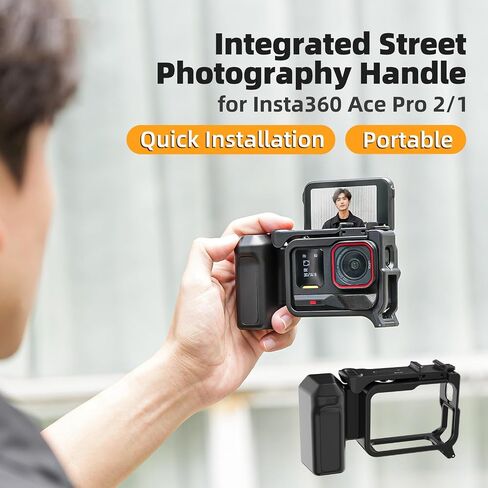 قفص إطاري واقٍ لجهاز Insta360 Ace Pro 2/1، حافظة واقية بمقبض مريح للكاميرا مع حامل حذاء بارد لمدونات الفيديو والتصوير أثناء السفر in Kuwait
