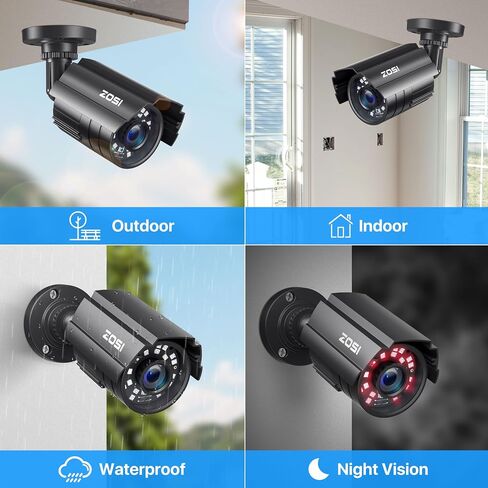 ZOSI 1080P HD TVI Security Camera 2-Pack, Black & White Bullet Cameras for Home Office Surveillance | 1920TVL Hybrid 4-in-1 TVI/CVI/AHD/CVBS, 80ft Night Vision. in Saudi Arabia