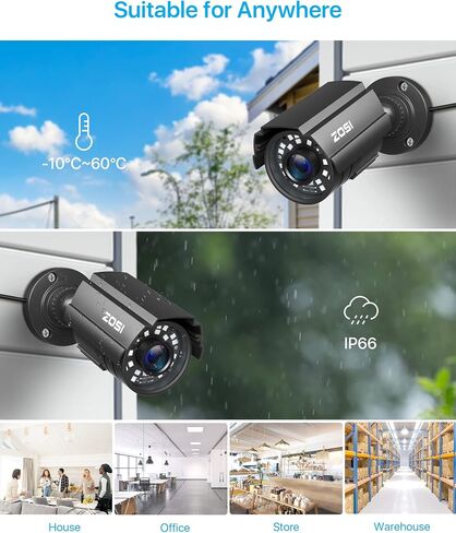 ZOSI 1080P HD TVI Security Camera 2-Pack, Black & White Bullet Cameras for Home Office Surveillance | 1920TVL Hybrid 4-in-1 TVI/CVI/AHD/CVBS, 80ft Night Vision. in Saudi Arabia