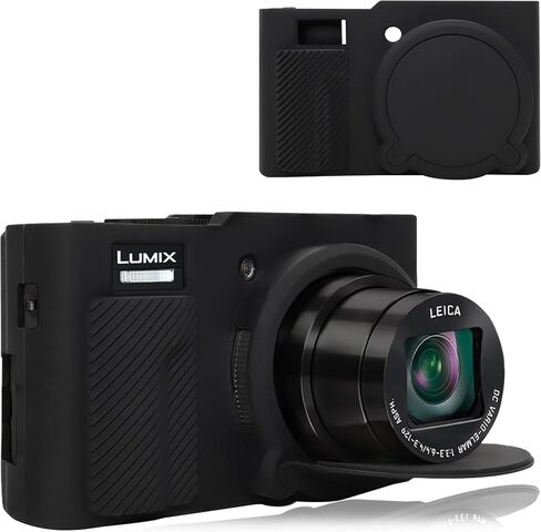 حافظة كاميرا BOVKE لكاميرا Panasonic Lumix ZS99 مع غطاء عدسة قابل للفصل، وواقي جلد من السيليكون لكاميرا LUMIX DC-ZS99 المدمجة ذات النقاط والتقاط الصور، وقبضة مضادة للانزلاق وغطاء وصول مقاوم للصدمات، أسود in Kuwait